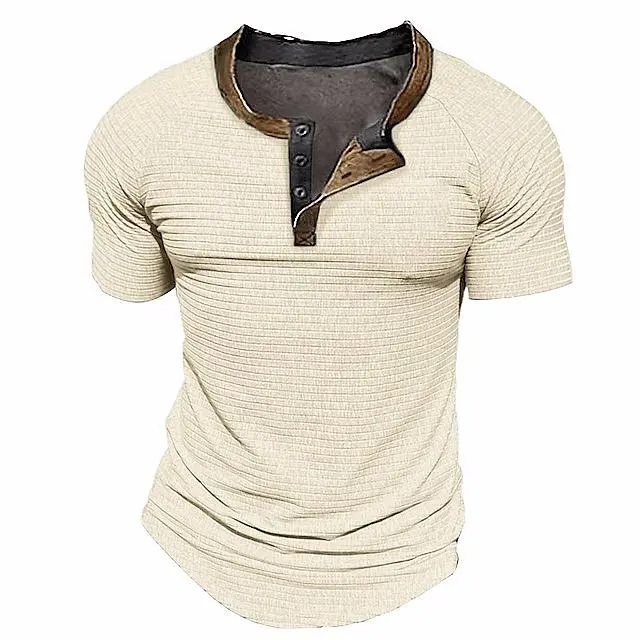 Men's Plain T-Shirt Summer Casual Short Sleeve Tee Henley Shirt Crew Neck Basic Top