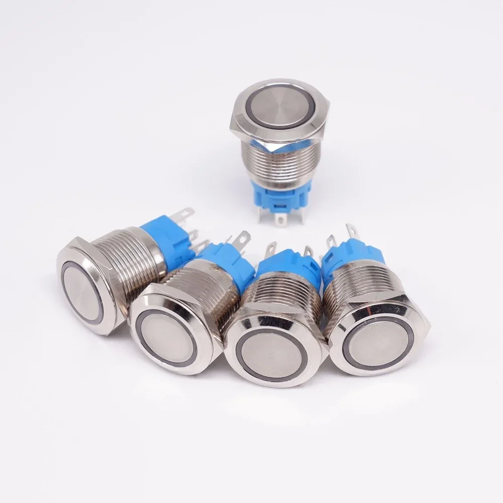 19mm Metal Push Button Switch Instant Lock Power Button Lamp  Waterproof LED Car Engine Power Switch Light Flat Circular Button