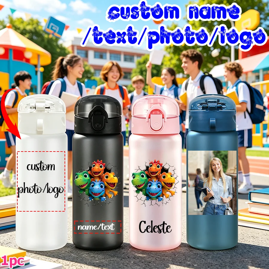 1pc Custom Back to School Dinosaur Pattern 780ml/26oz Plastic Water Bottle, Outdoor Travel Sports Cup with Rope Leak Proof