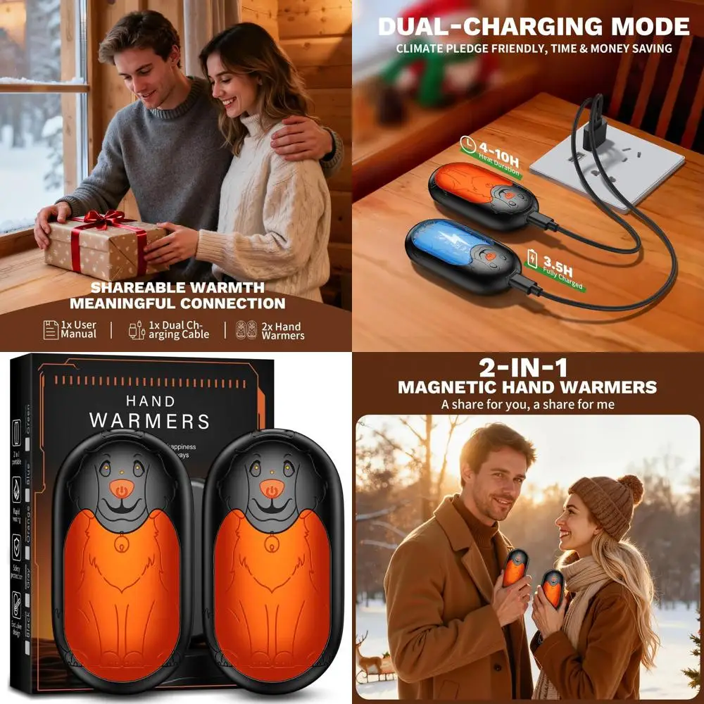 

Грелки для рук, перезаряжаемые, 2 шт., магнитные электрические грелки для рук, 3-уровневая постоянная температура, до 24 часов отопления на Рождество