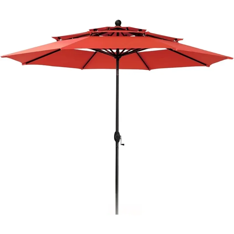 

PHI VILLA 10ft Patio Umbrella Outdoor 3 Tier Vented Market Table Umbrella with 1.5 Umbrella Pole and 8 Sturdy Ribs, (Orange Red)