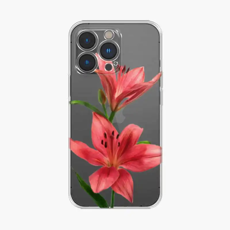 Japan Red Lily Flower Phone Case For IPhone 16 15 14 13 12 11 Pro Max Xs Xr 7 8 Plus SE2020 Transparent Soft Clear Case Shell