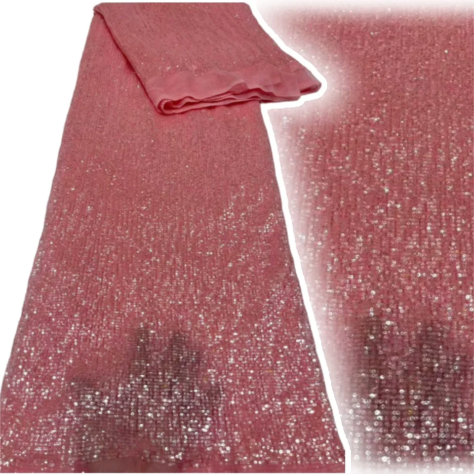 

5 ярдов африканской кружевной ткани, вышитая нигерийская кружевная ткань с блестками из бисера, высококачественная африканская французская сетчатая кружевная ткань CC1545