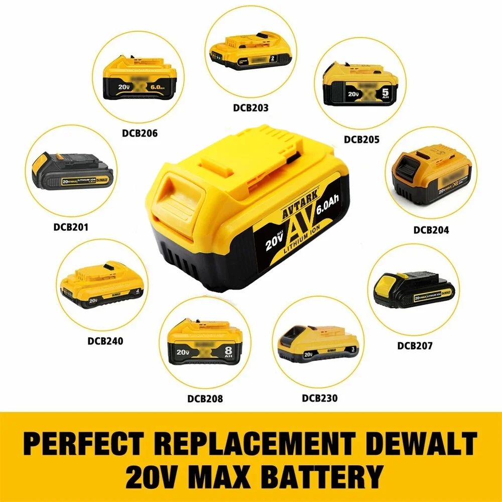 Imagem -05 - Max Bateria Power Tool Substituição para Dewalt 20v 6.0ah Dcb205 Dcb 206 Dcb181 Dcb182 Dcb200 3a 5a 6a 18 Novo