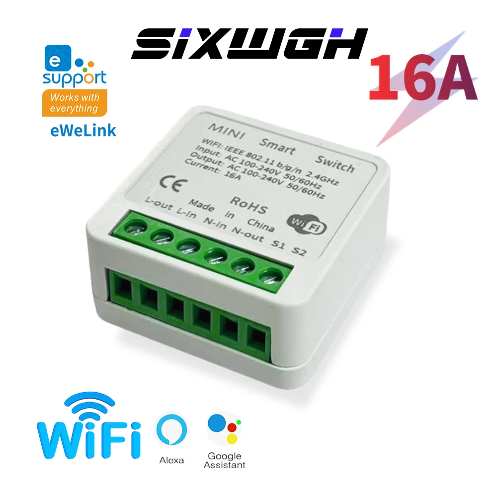 EWeLink 16A Smart WiFi Switch Mini Design Voice Control Alexa/Google/Ice Light Synchronization/Home Automation