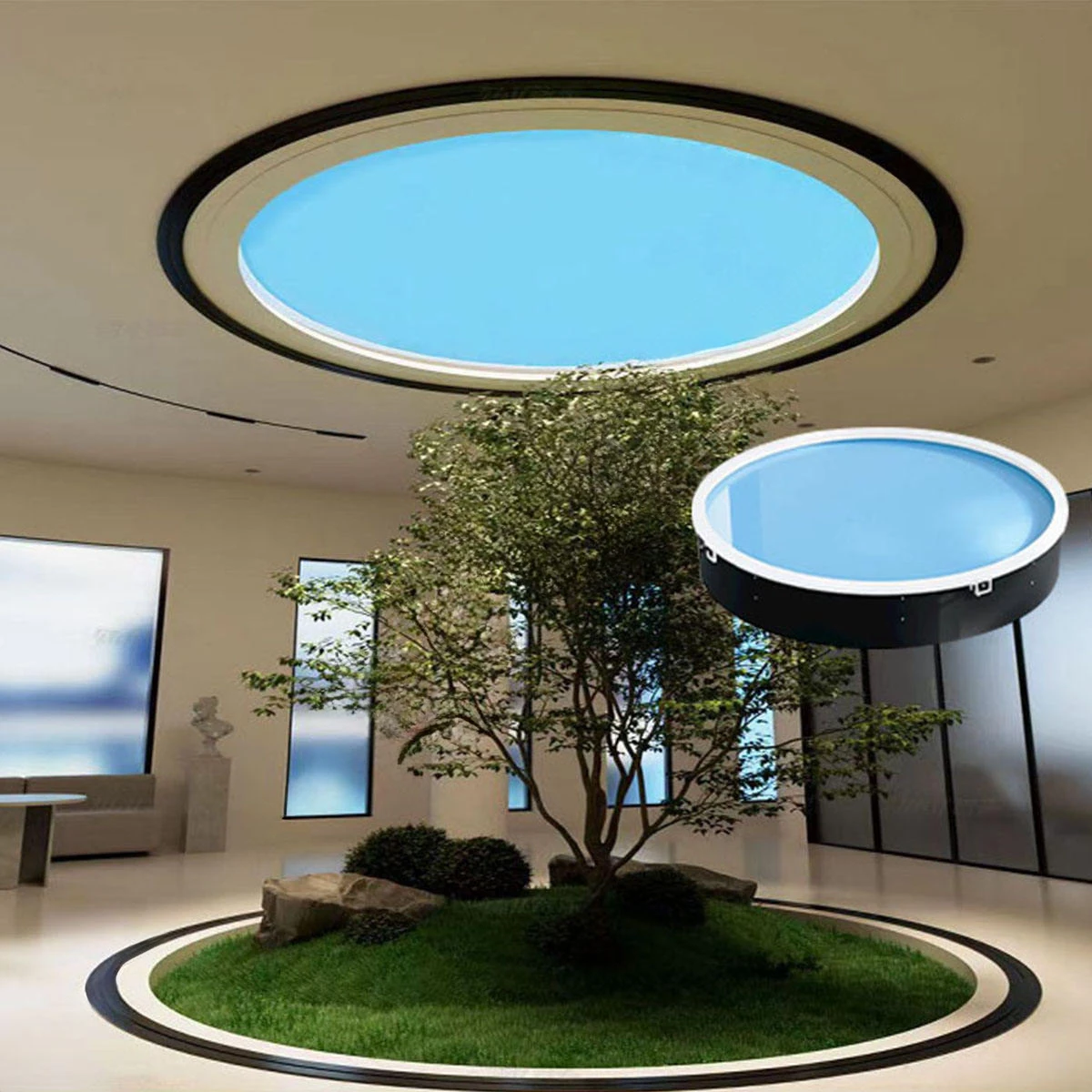 

Circular Ceiling Artificial Sun Roof Window Skylight Round Sunlight 150W-300W Indoor LED Blue Sky Ceiling Panel Light