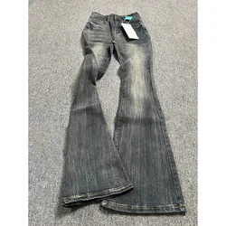 Gothic Washed Denim Flare Pants Women Autumn Streetwear Slim Black Grey High Waisted Jeans Vintage Long Pants Y2k Clothes