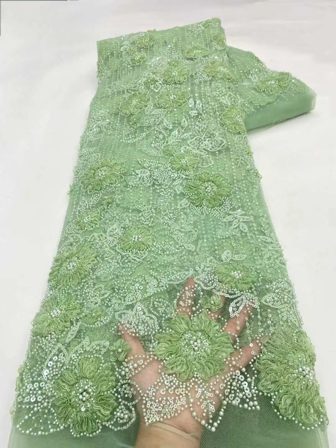 Elegant African Sequins Lace Fabric, Latest French And Nigerian Beaded Lace Fabric, Suitable For Women's Evening Dresses. 2026