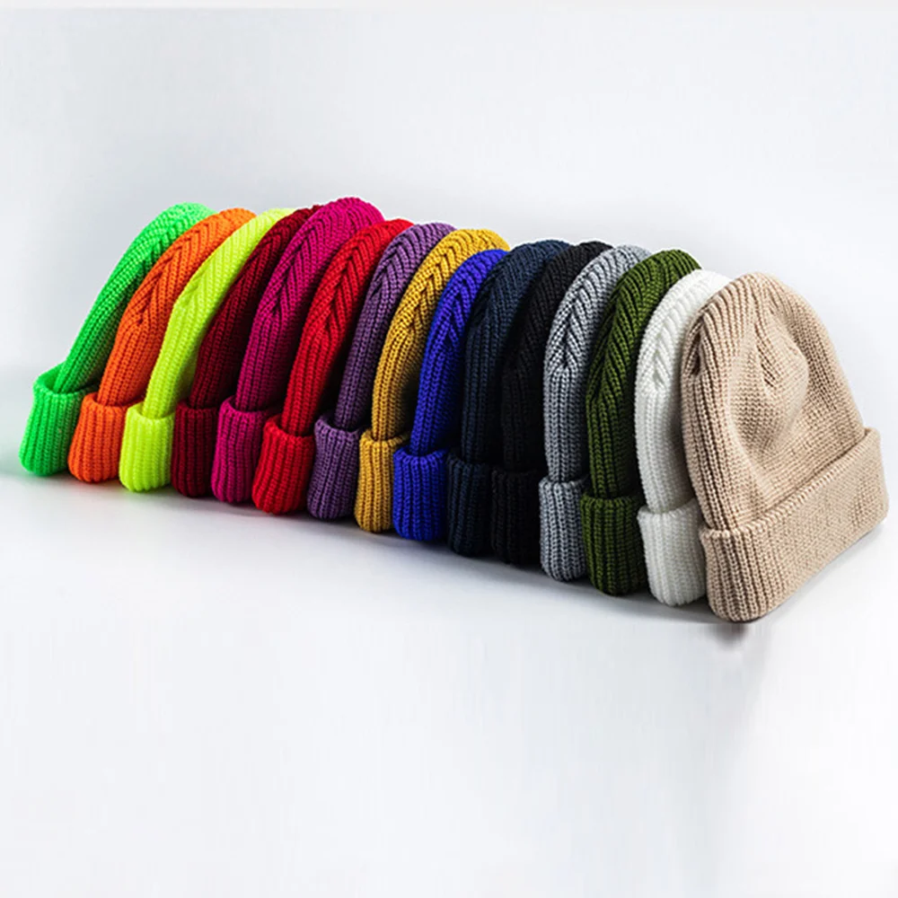 Winter Warm Beanies Casual Short Thread Hip Hop Hat Adult Men Female Wool Knitted Skull Cap Elastic Unisex  Melon Cap Women Male