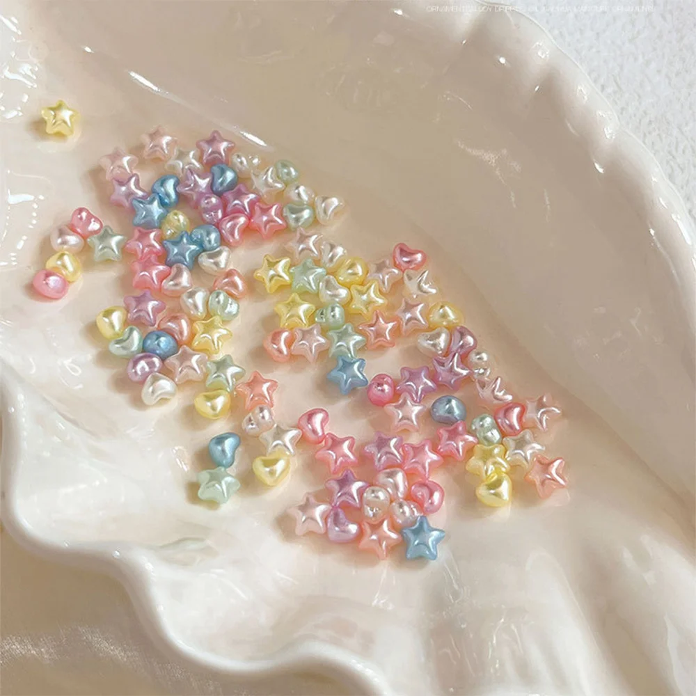 50Pcs/Bag Macaron Colors Star Love Heart Nail Charm 7*7*4.5mmStar 6*5*4mmHeart Colorful Nail Decor DIY Spring Colorful Nail Part
