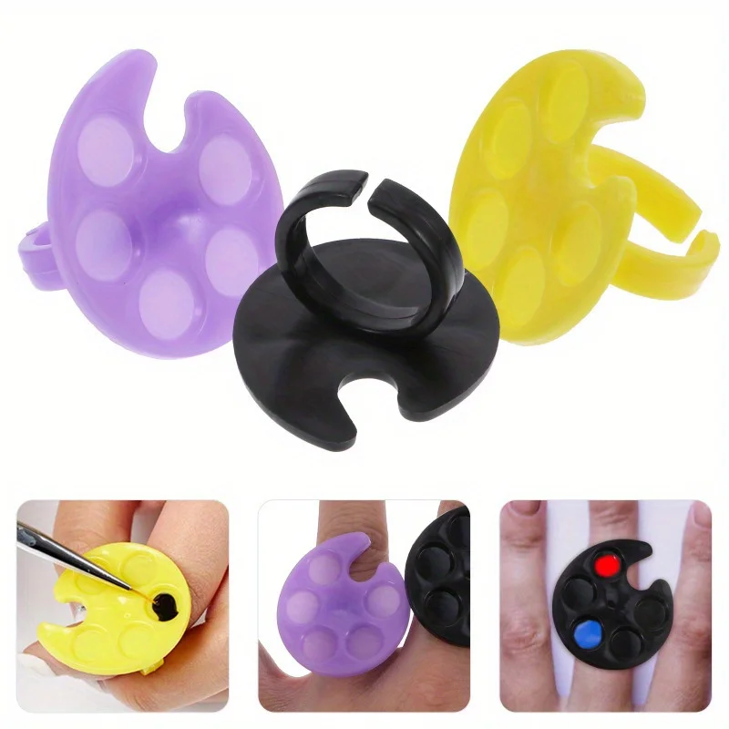 10Pcs Plastic Nail Art Palette Mini Finger Ring Dish UV Polish Gel Painting Drawing Pigment Holder Plate Manicure Tools