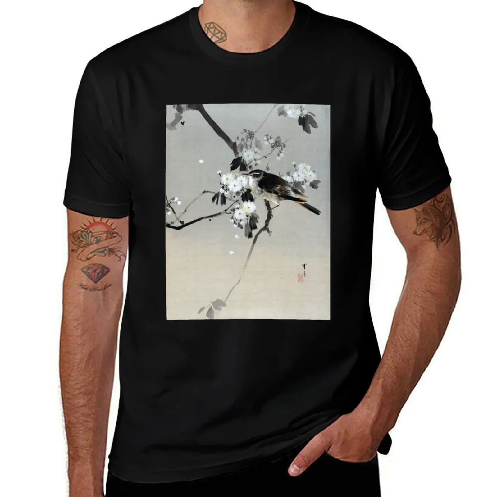 

on a Flowering Seitei Bird Watanabe Branch T-Shirt Modern Print Casual T-Shirt