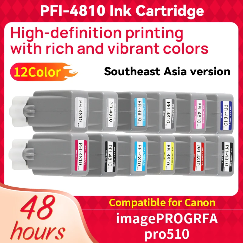 12Color 80ML PFI-4810 Ink Cartridge With Pigment ink Compatible for Canon PRO-510 PRO510 format professional color photo printer