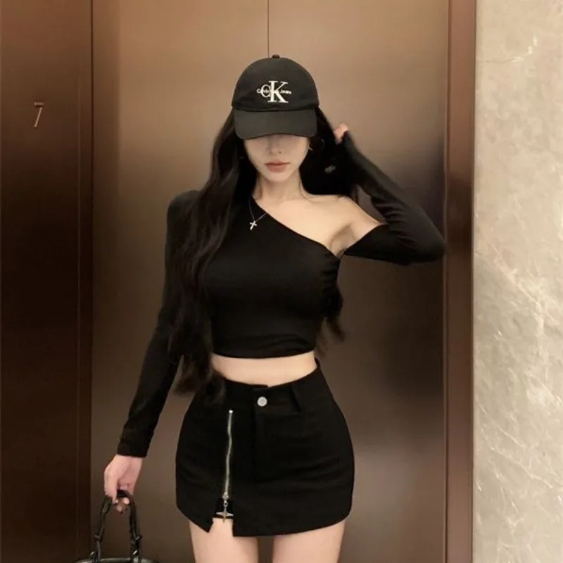 Skirt Women 2025 New Zipper Design High Waist Split Mini Skirts Shorts Sexy Y2k Slim All Match Fashion Faldas Skort