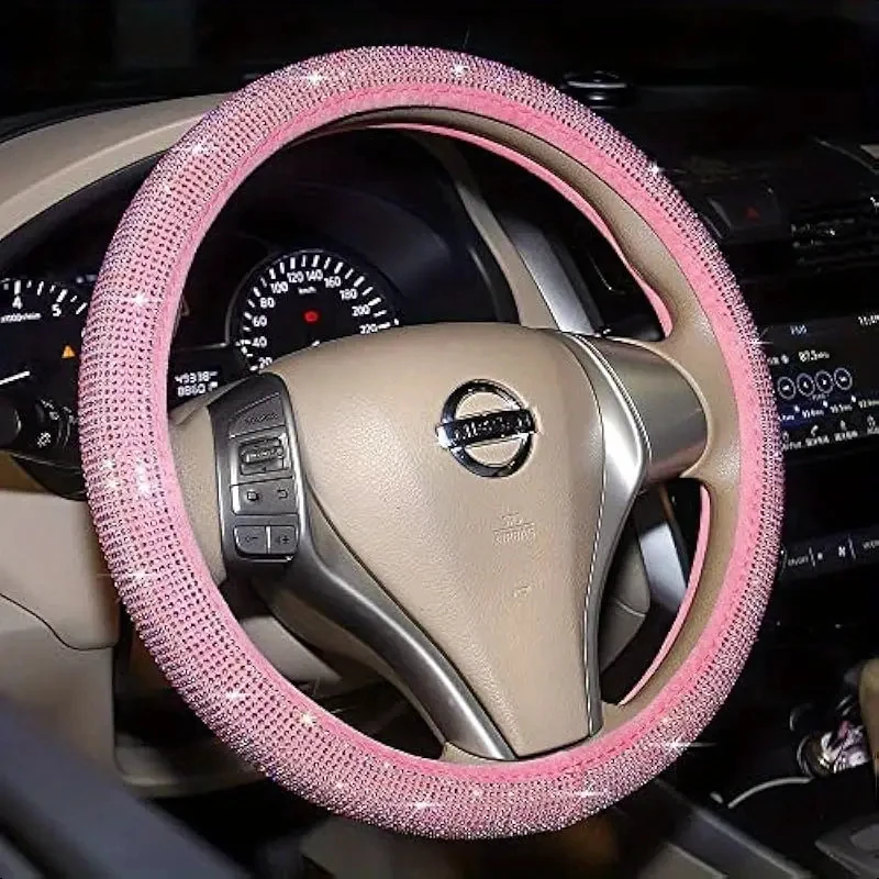 1 pc  Car steering wheel cover pink full diamond inlaid diamond hot diamond without inner ring steering wheel cover