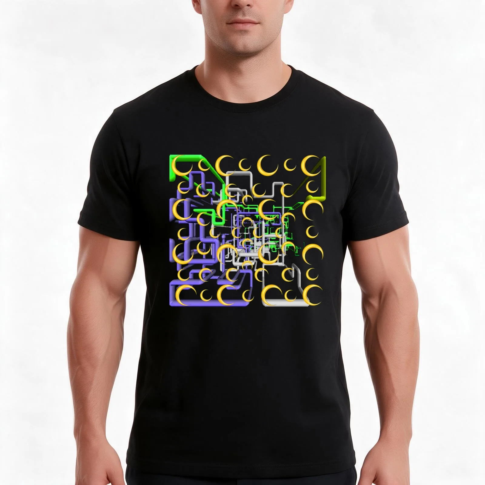 Dan Flashes pattern cool tim robinson 17 yellow,green,white and purple T-Shirt Summer Casual Cotton Tee Vintage Graphic Print