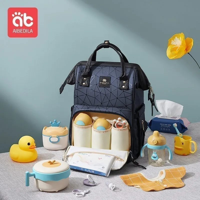 AIBEDILA Mommy Bag Waterproof USB Large-capacity Baby Backpack Female Mommy Outting Bag Mummy Bag Baby Bags for Mom Diaper Nappy