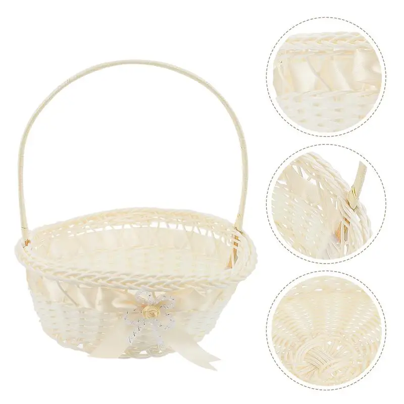 Fashion Plastic Wicker Flower Mini Wicker Outdoor Basket Handle Picnic Mini Wicker Outdoor Basket Fruit Mini Wicker Outdoor