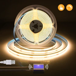 Bathroom Vanity Mirror Light COB 5V USB LED Strip With Penetrate Mirror Touch Sensor Dimmable Switch Makeup Mirror Backlight