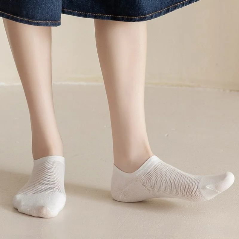 Chaussettes en coton coordonnantes pour femmes, maille fine, tube court, solide, document, sport, ventiler, bas à baril bas, été