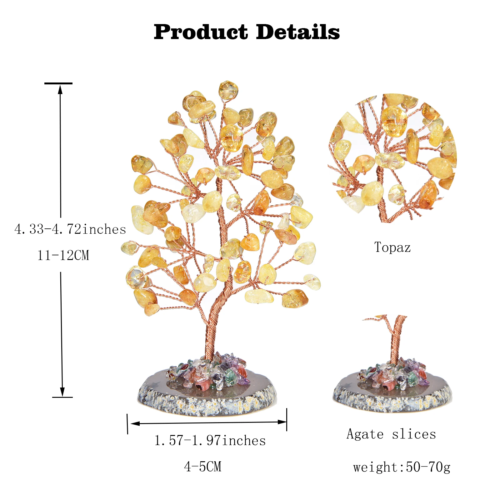 Lucky Crystal Tree Random Stone Base Natural Topaz Money Tree for Positive Energy Crystal Tree Home Office Decoration