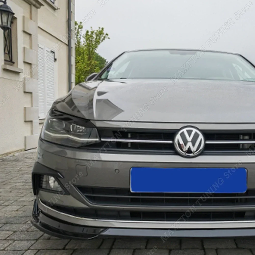 For VW POLO MK6 Virtus 2017-2021 Front Bumper Splitter Fog Light Eyebrows Spoiler Decorative Trim Tuning Diffuser ABS Black