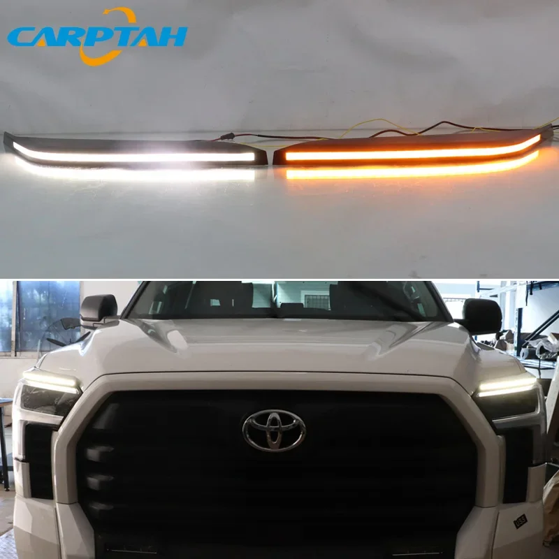 Car LED DRL 12v Daytime Running Light For Toyota Tundra Sequoia 2023 Auto DRL Daylights Dynamic Yellow Turn Signal Driving Lamps