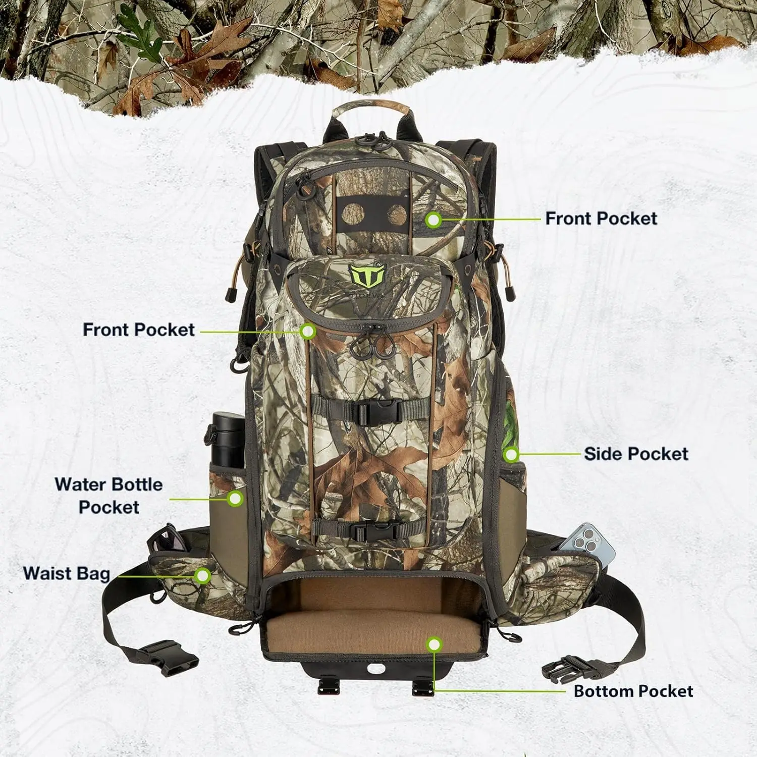 Hunting Backpack 3400cu, Silent Frame Hunting Pack for Bow/Rifle/Pistol(Next Camo G2)