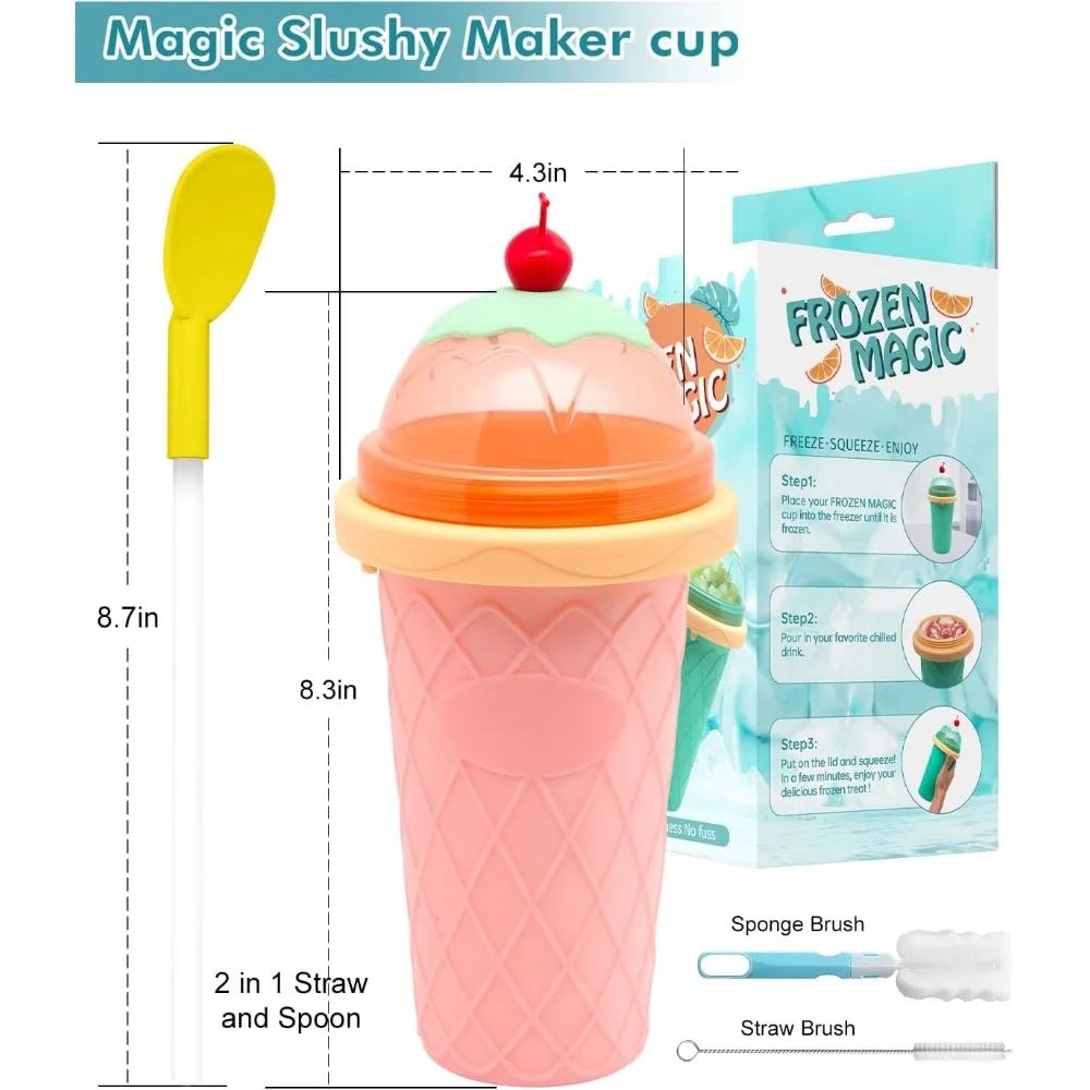 Slushie Cup, Smoothie Cups with Lids & Straws, Slushy Cup for Juices Ice Cream Make, Portable Frozen Magic Maker for Kids Family