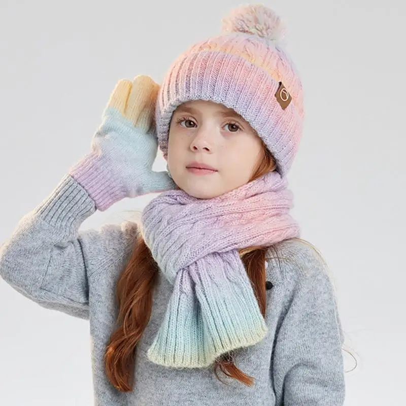 652F Toddler Hat Scarf Gloves Set Winter Accessory For Kids Outdoor Play School Commutes Adventures Warm Headpiece Neckwear