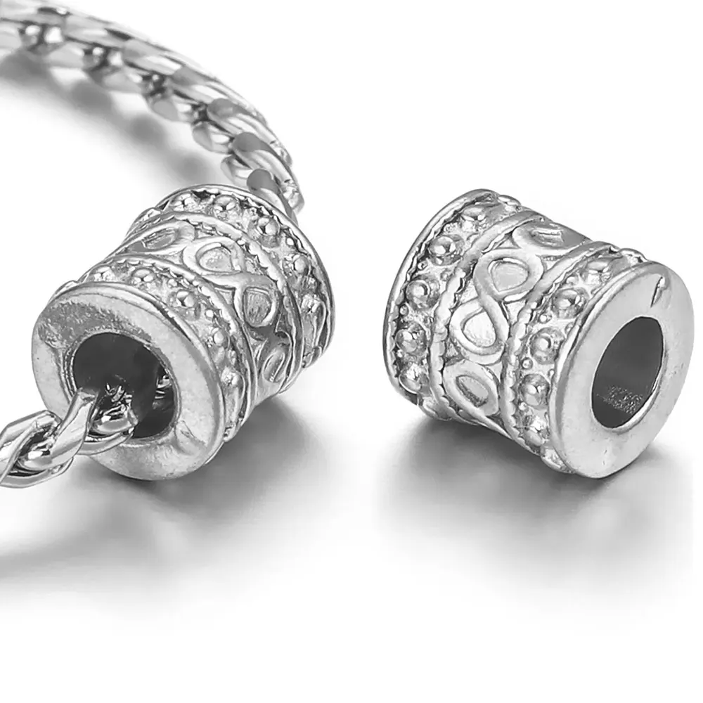 10pcs Stainless Steel Large Hole Cylinder Tube Infinity Symbol Beads Spacer Bead Fit for Original Charm Bracelet Jewelry Finding