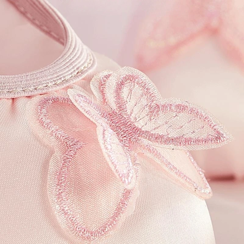 New Children\'s Ballet Shoe Girls\' Soft-soled Practice Dancing Princess Satin Embroidered Butterfly Shape Training Shoes