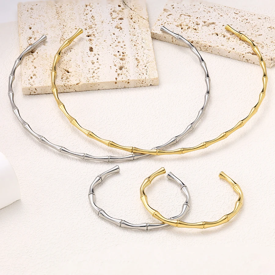 

2 pieces of retro and trendy stainless steel bamboo collar bracelets, women's versatile and high-end set accessories