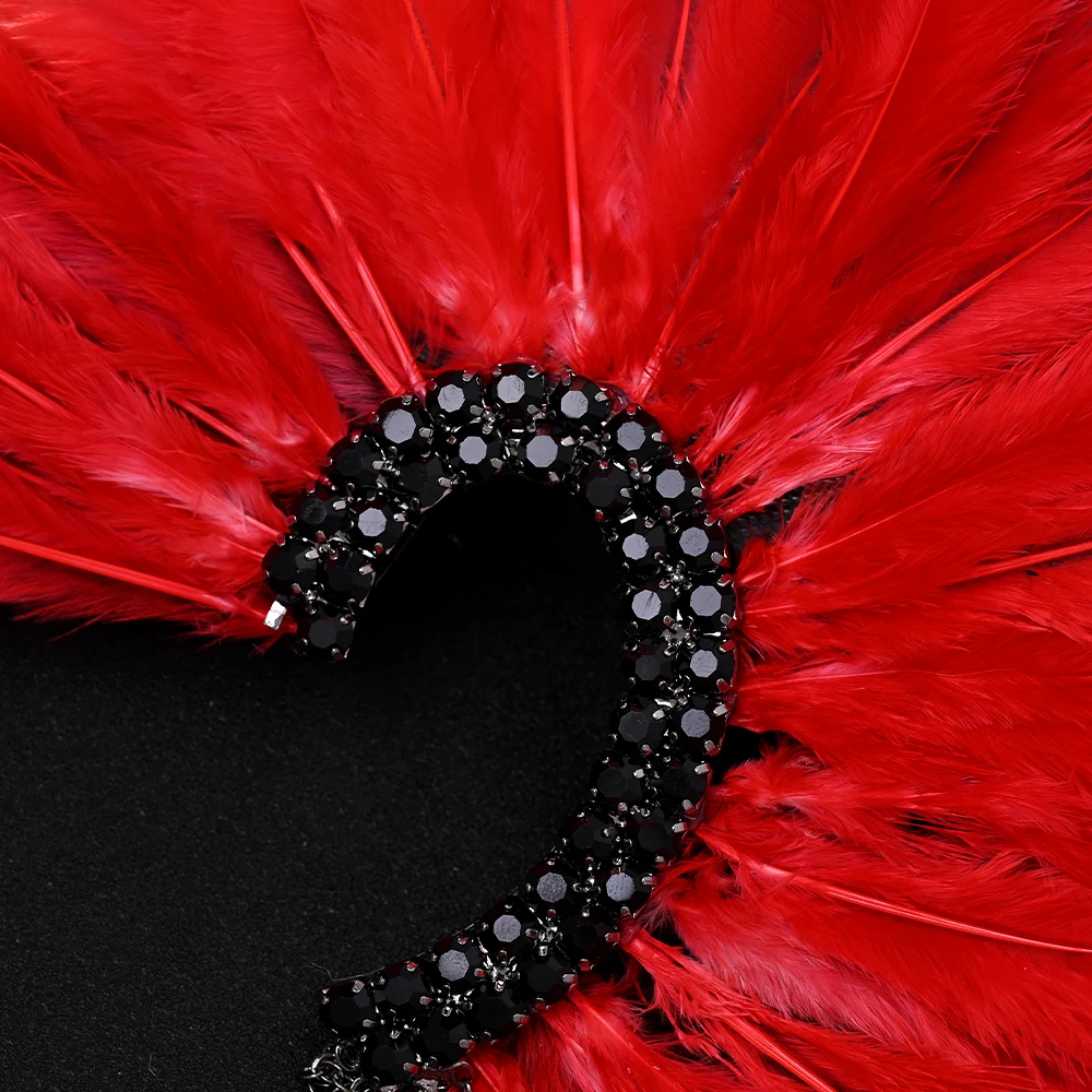 XSBODY Charm Red Feather Tassel Earrings Non Piercing Jewelry Gift Gorgeous Long Pendant Rhinestone Ear Cuff for Women Holloween