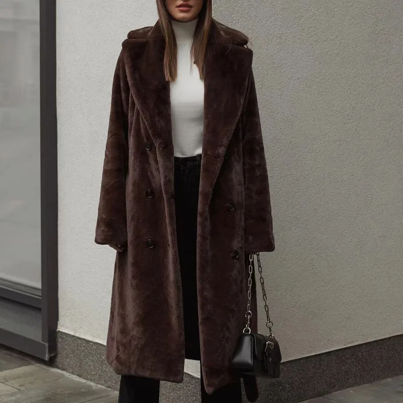 Luxury Brands Women Long Fur Coat Furry Belt Faux Fur Jacket Warm High Quality Trench Coat Cardigan Faux Rabbit Fur Jacket New