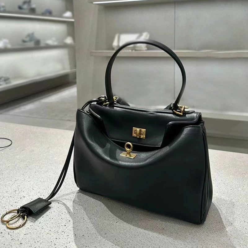 Bolso de hombro de piel auténtica para mujer, bolsa de mano versátil con hebilla de bloqueo, ideal para ir de compras, novedad de 2024