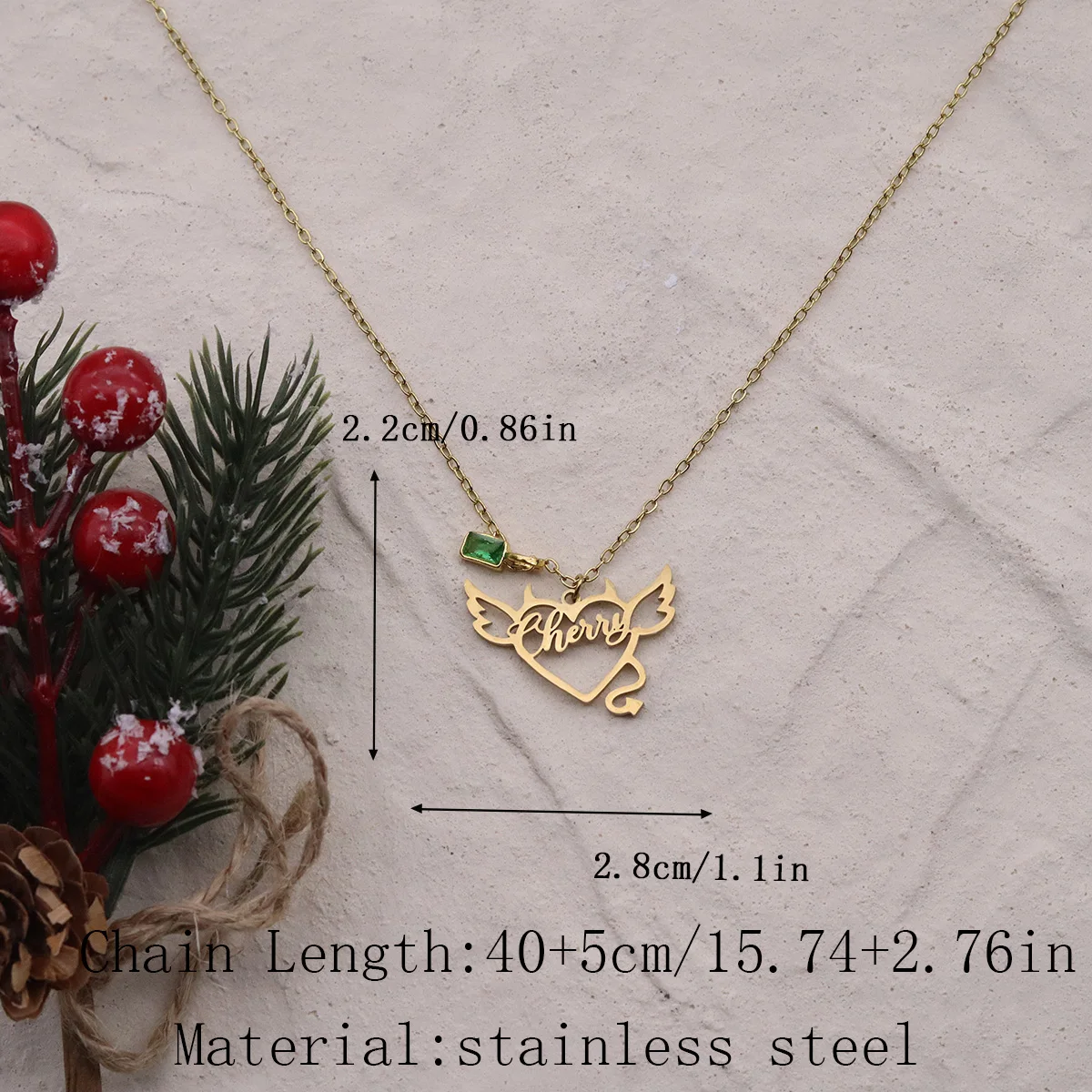 Personalized Letter Hollow Heart Wings Necklace Stainless Steel Sweet Cool Customized Jewelry Gift for Women Couple Birthday