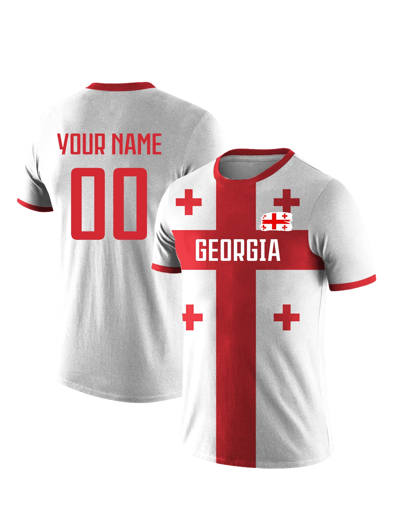 Customized Men's Georgia National Team Soccer T-shirt Personalized Name Number Football Shirt, Breathable Quick Dry Sportswear
