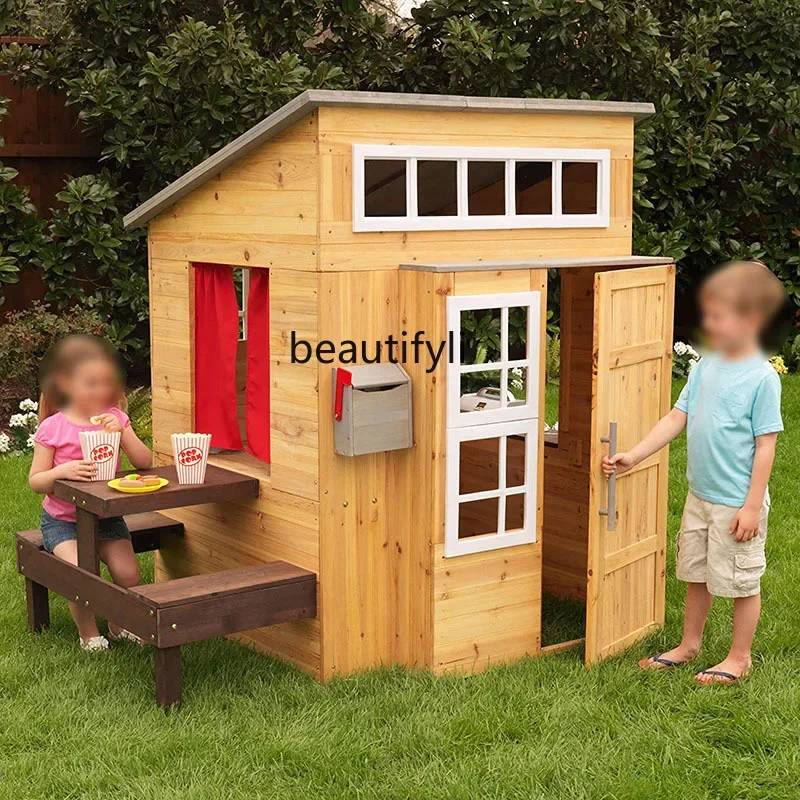 

A38 Casa in legno, cabina giocattolo per giochi per bambini mobili per interni ed esterni in legno massello assemblata