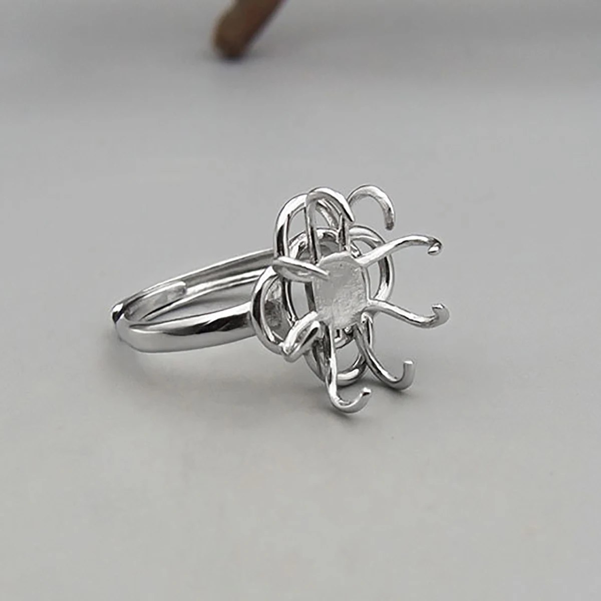 Adjustable 925 Sterling Silver 8 Claw Rotatable Ring Bracket Tray Fit Setting Cabochons DIY Ring Jewelry Making