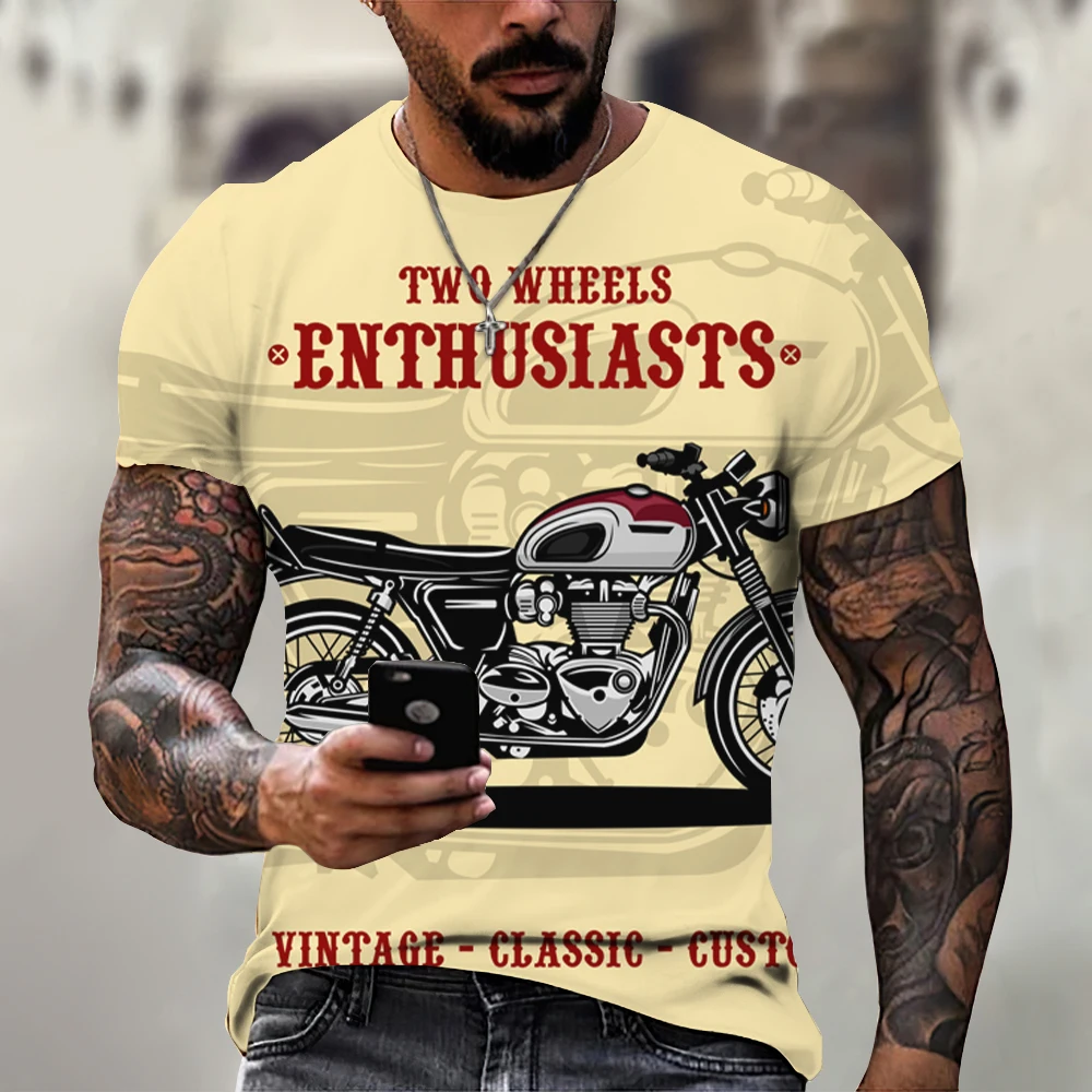 Vintage Men\'s T Shirt 3d Retro Motorcycle Oversized Tshirt For Men Clothing Biker Racing T-shirts Motor Tees Tops Summer Apparel