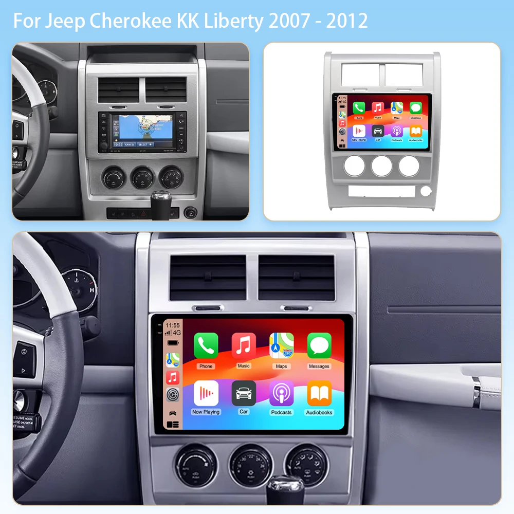 Android 15 Carplay+Auto For Jeep Cherokee KK Liberty 2007 - 2012 Car Radio Multimedia Video Player Navigation GPS 4G Autoradio