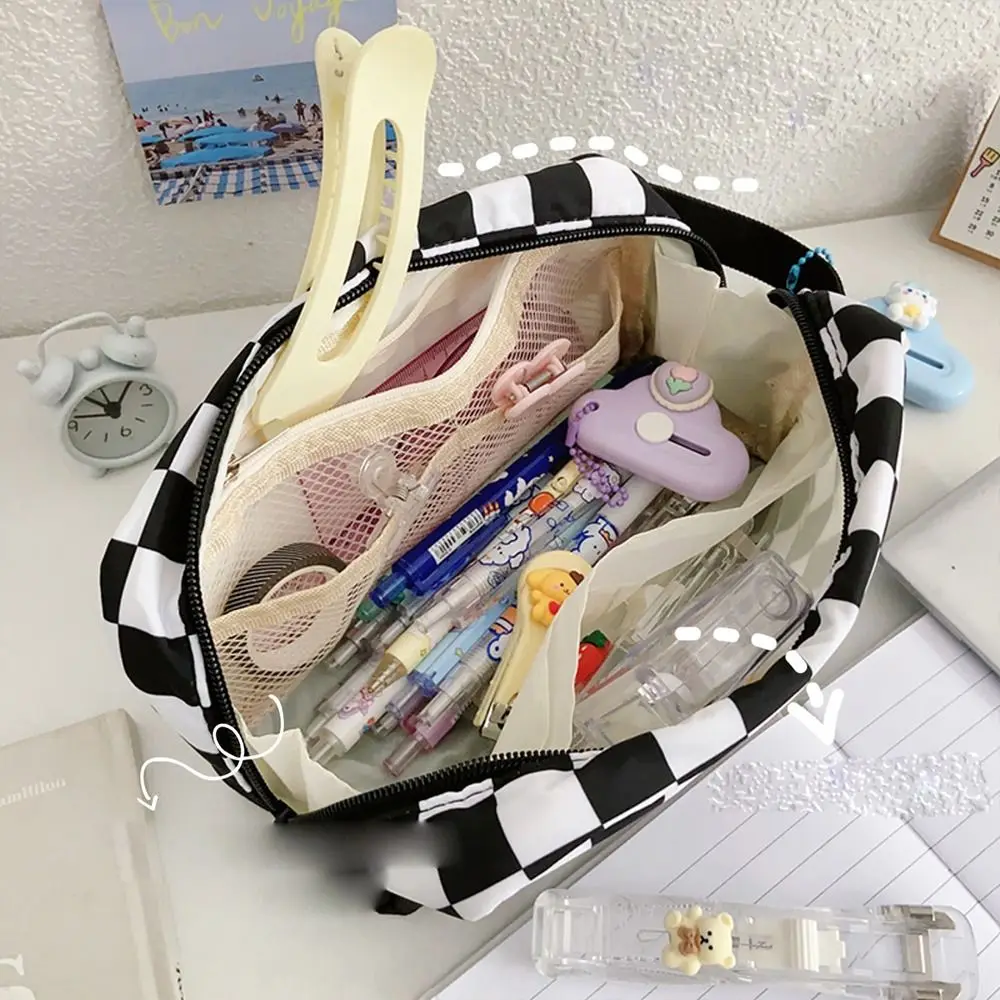 

INS Portable Large Capacity Student Stationery School Supplies Pencil Case Desktop Organizer Plaid Pencil Bag Pencil Pouch