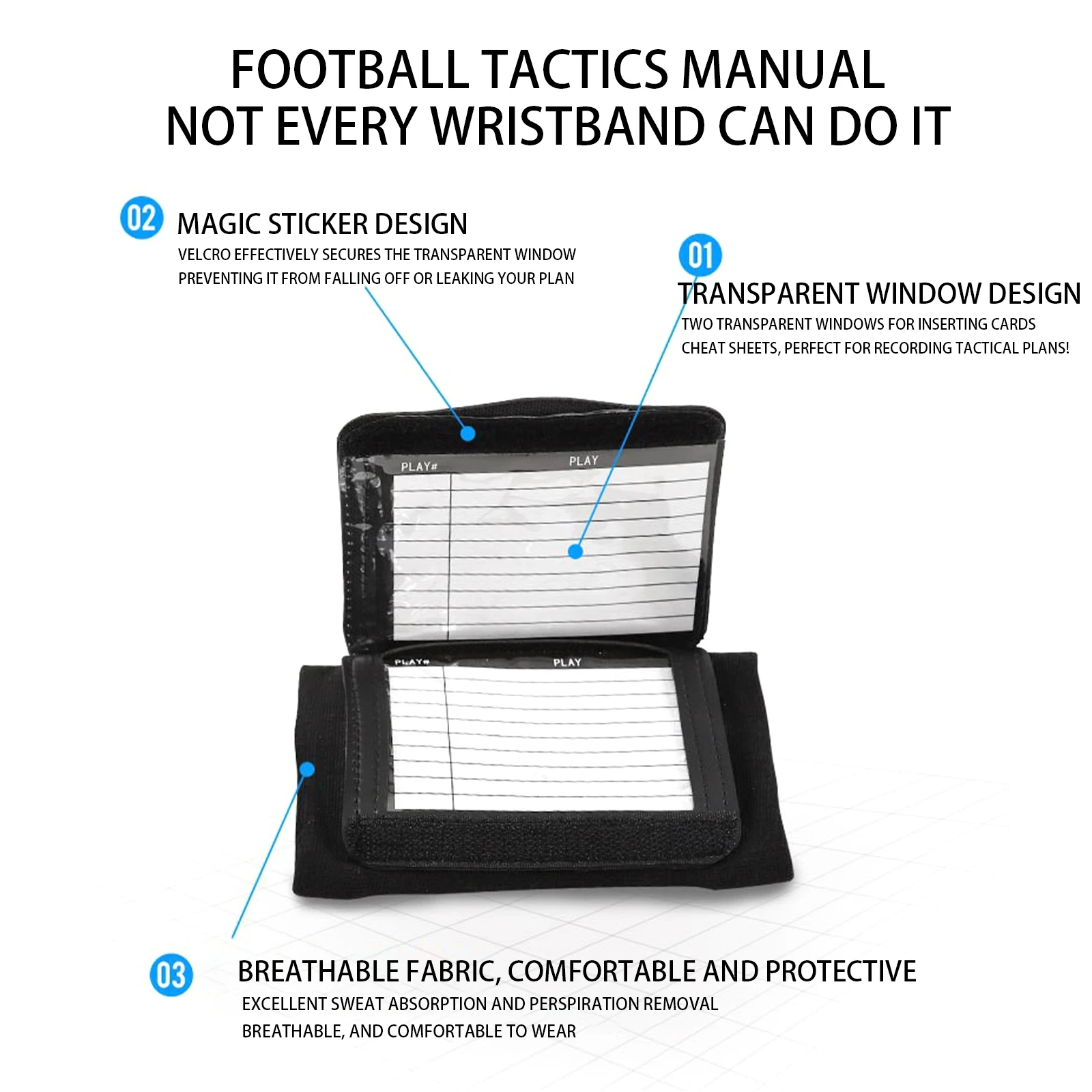 Football Wristbands With Playbook Play Wristbands Youth Quarterback Gear Wristband Playbook Softball Wristbands Rugby Accessorie view 3