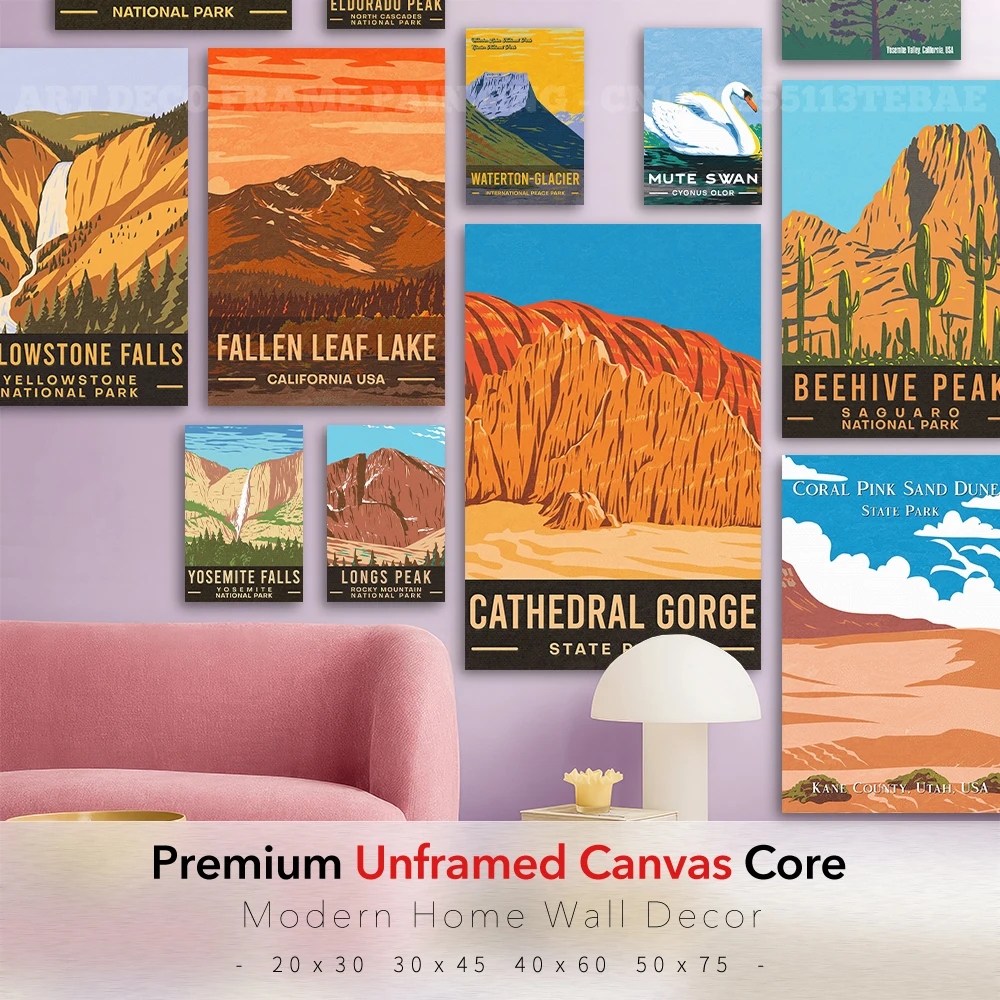 Unframed Canvas Print Vintage US National Park Travel Poster Wall Art Nature Mountain Scenery Picture Home Bedroom Decor