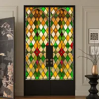 Color Lattice Pattern Anti Privacy Window Frosted Film UV Stained Glass Window Film Glue-Free Static Cling Glass Door Sticker