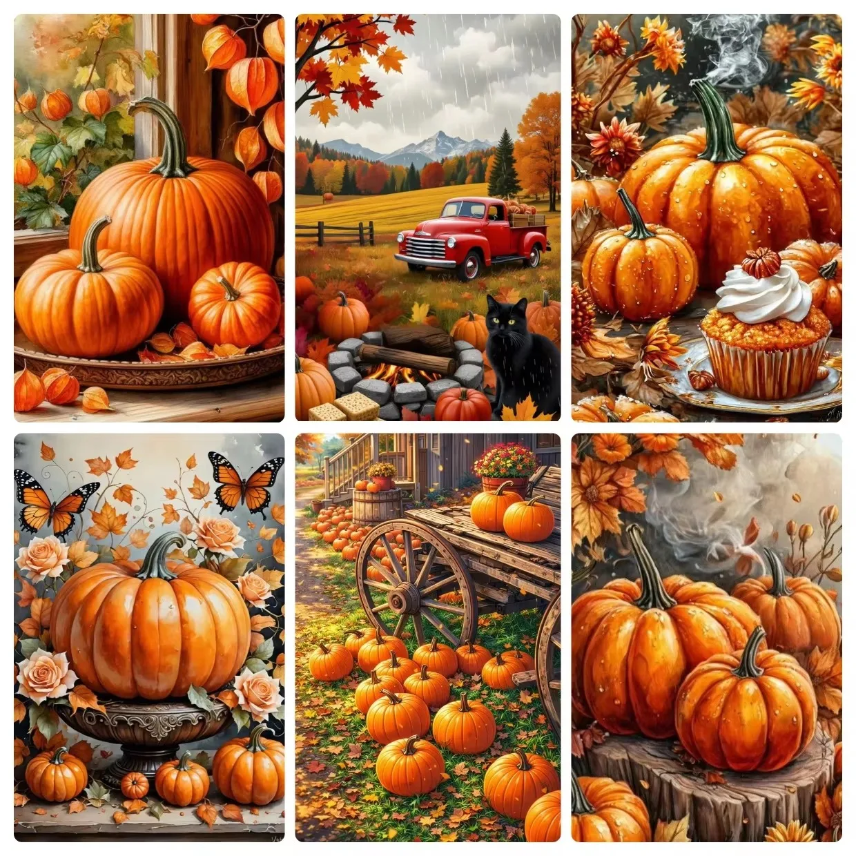 Rustic Warm Tone Harvest Pumpkin Landscape DIY Oil Painting By Numbers Canvas Painting Kit Hand Painted Home Room Decor Gift
