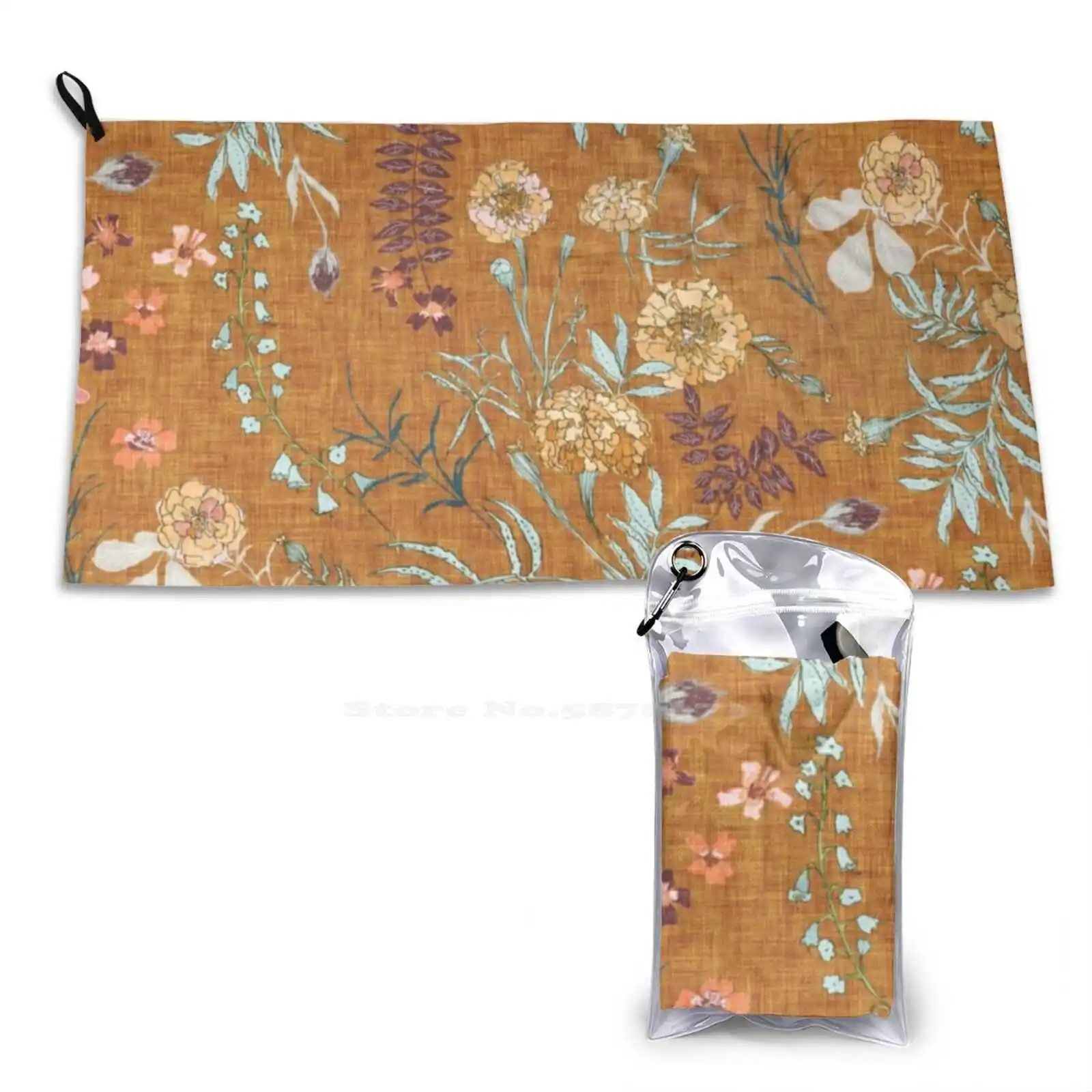 Marigold Love ( Mustard ) Soft Towel Quick Dry Beach Towel Floral Flowers Romantic Marigold Midcentury Seventies Orange