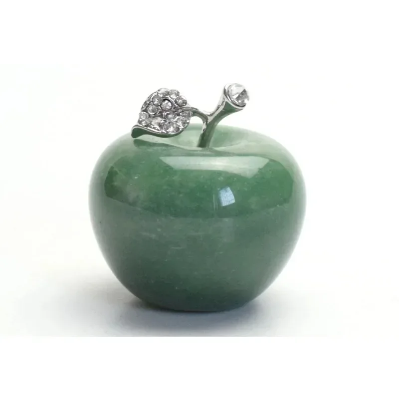 1.7 INCH Natural Chakra Semi-precious Stone Ornaments Crystal Reiki Healing Apple Statue with Alloy Leaf Home Decoration