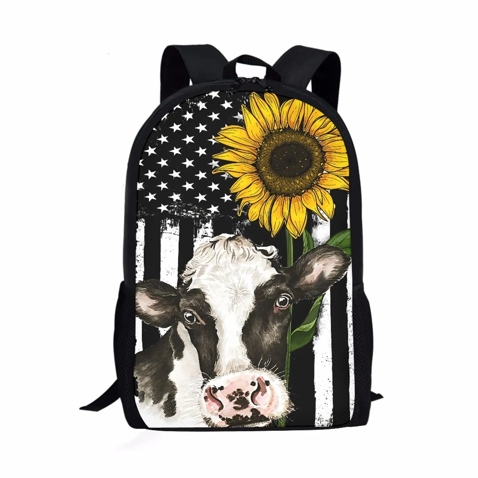 

Cartoon Ranch Cow Sunflower Print Backpack Cute Animal Children Large Capacity School Bag Study Kids Book Bag Womens Backpacks